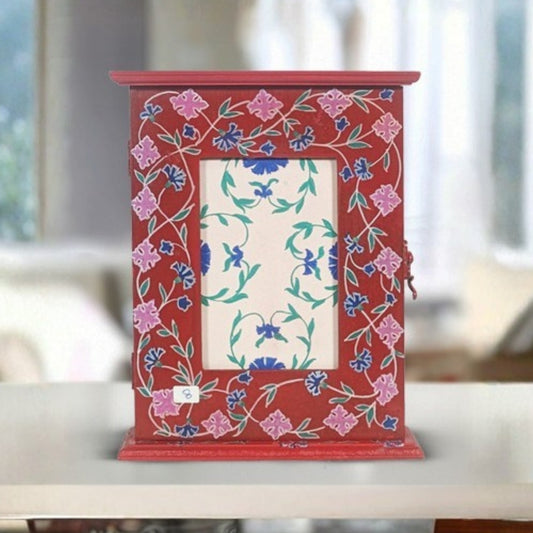 red floral decorative wooden key box