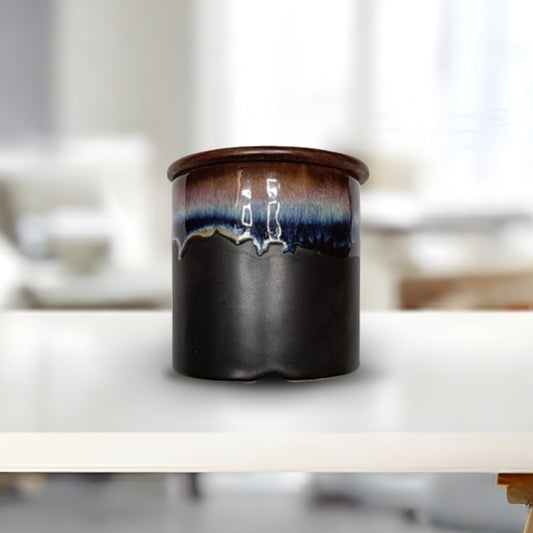 royal black blue shaded ceramic circular canister set of 2 for kitchen storage and decorative use with premium glazed finish