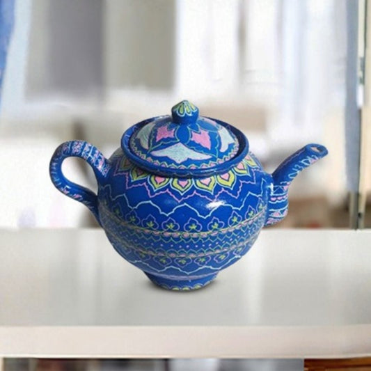 Samowar blue floral round decorative clay kettle