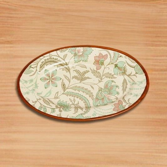sea green floral ceramic oval plate elegant serveware for snacks desserts and stylish dining presentation