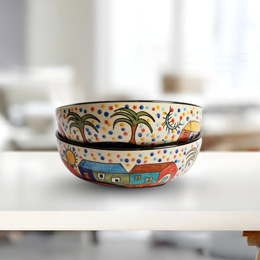 turkish ceramic round bowl set of 2 for serving snacks desserts and salads with traditional glazed finish