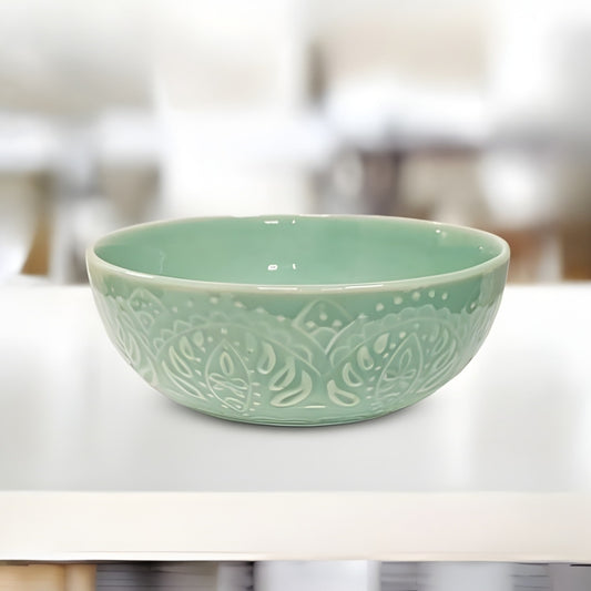 turquoise embossed ceramic round serving bowl set of 2 elegant serveware bowls for snacks salads desserts and stylish dining presentation
