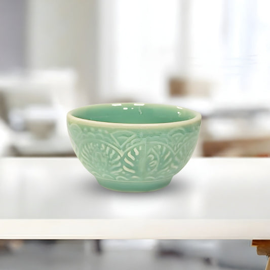turquoise embossed ceramic dessert bowl set of 6 elegant serveware bowls for snacks desserts fruits and daily dining use
