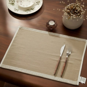 White Furrows Placemat Set of 4 – Natural Chambray Placemat with Subtle Woven Trim