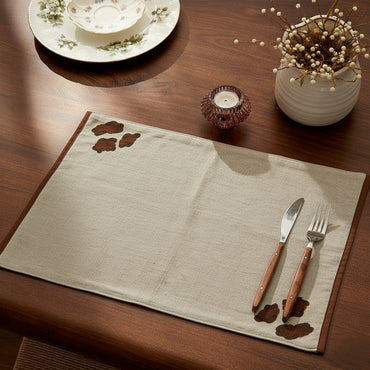 Royal Print Embroidered Table Runner & Placemats Set of 5 with Bold Brown Paw Embroidery