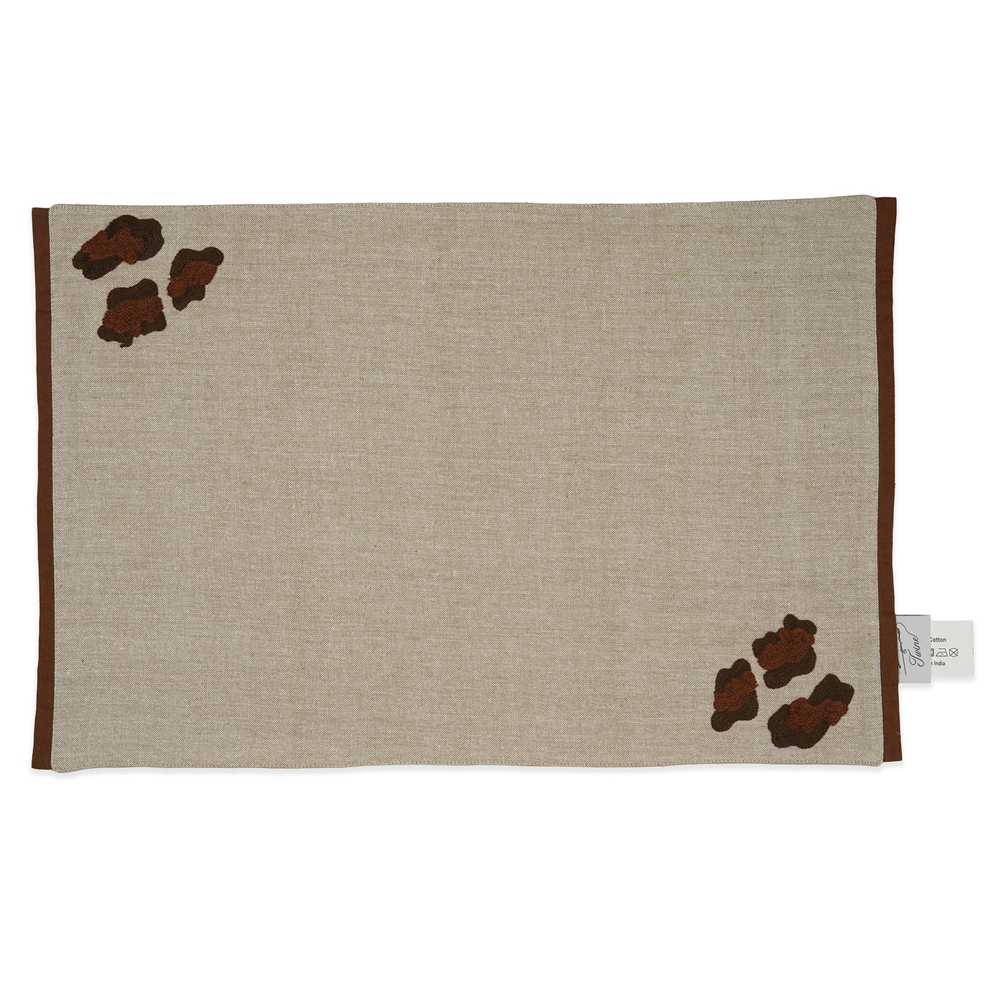 Royal Print Placemat Set of 4 – Beige Placemat with Bold Brown Paw Embroidery