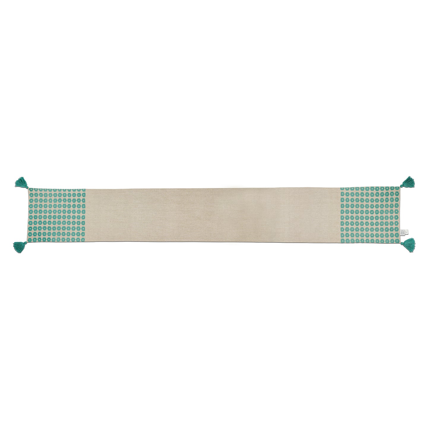 Hexa Green Embroidered Table Runner & Placemats Set of 5 with Green Embroidered Hexagons