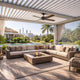 Modern outdoor living space with lounge seating, pergola, and stylish décor in a UAE home.