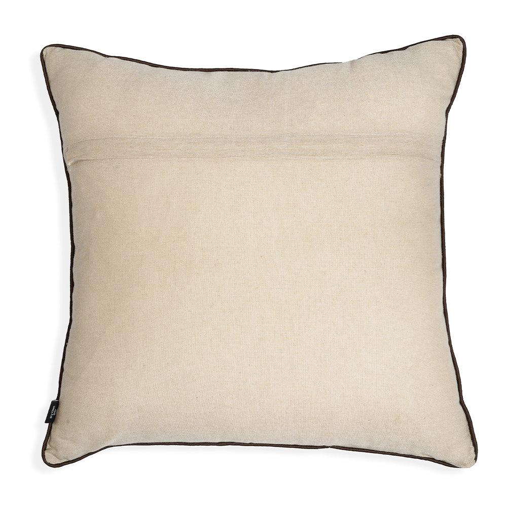 On the Prowl - Beige Cushion with Side Profile Embroidered Tiger in Earthy tones