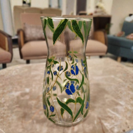 Gulmohar Green Floral Glass Vase
