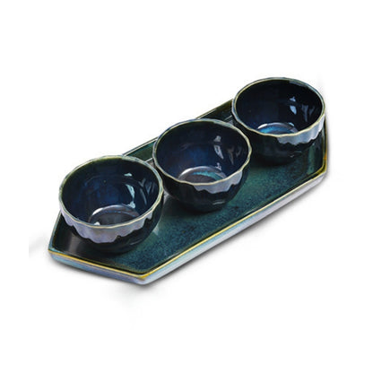 Black Round Bowls with Tray