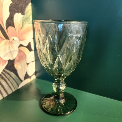 Green Glass Goblet Set of 6