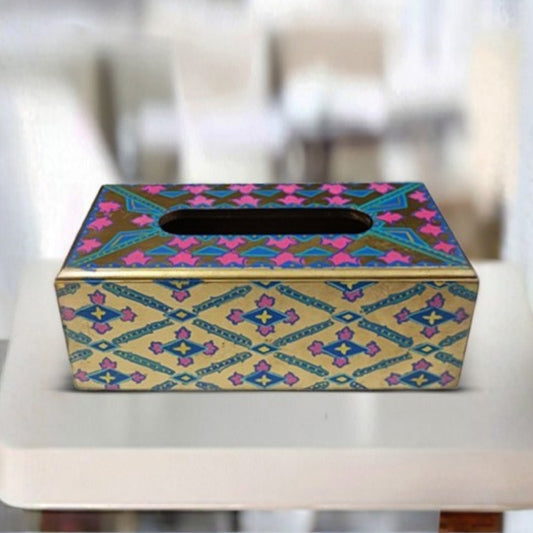 Multicolor Golden Wooden Tissue Box