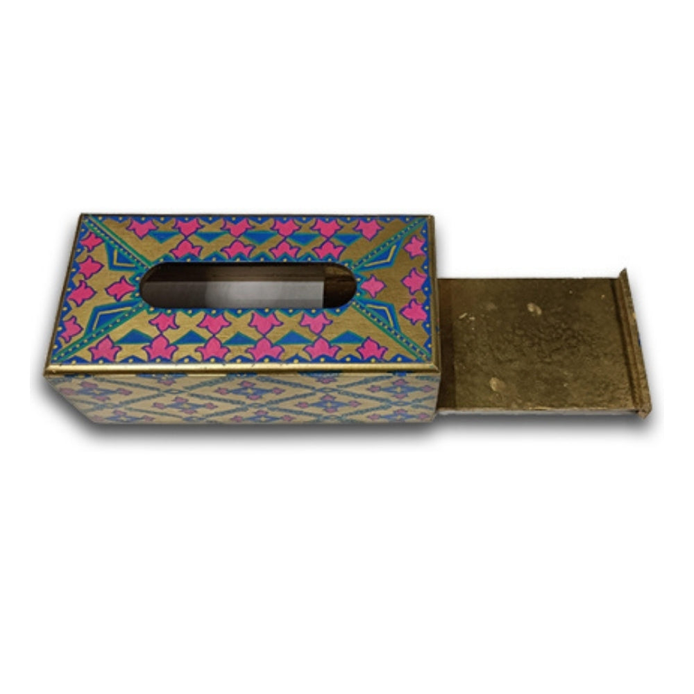 Multicolor Golden Wooden Tissue Box