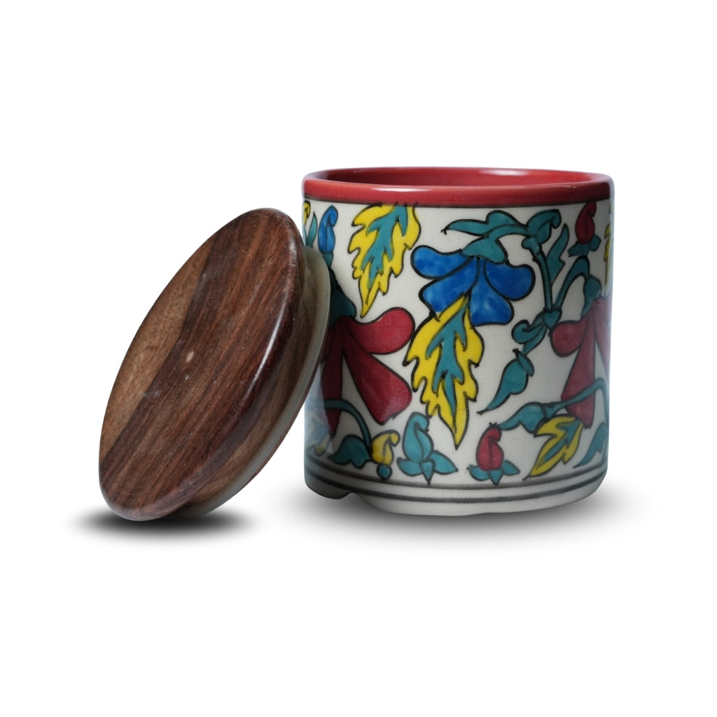 White Floral Circular Canister Set of 2