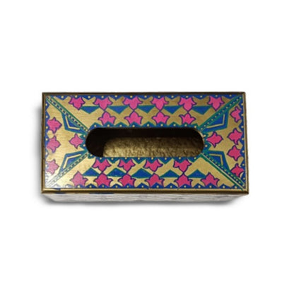 Multicolor Golden Wooden Tissue Box