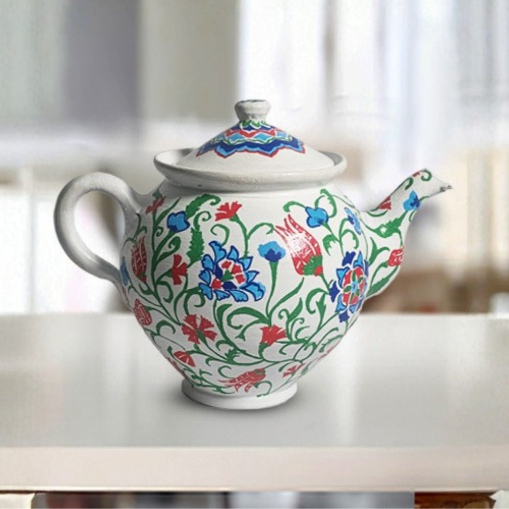 Samowar White Floral Round Kettle