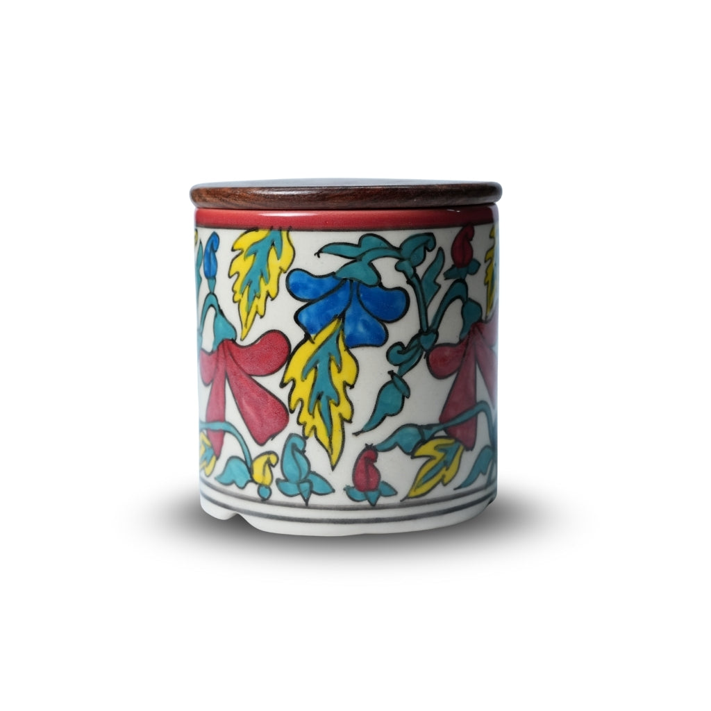 Floral Circular Ceramic Canister Set of 2 with Lid
