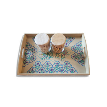 Cream and Sky Blue Floral Tray