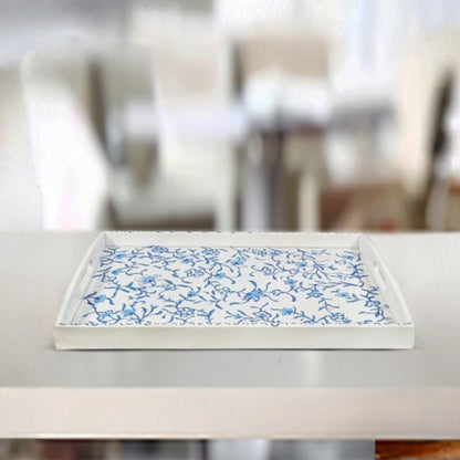White and Sky Blue Floral Tray