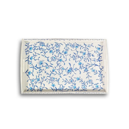 White and Sky Blue Floral Tray