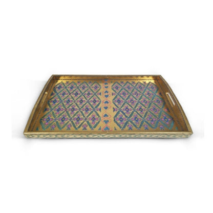 Golden and Purple Floral Tray