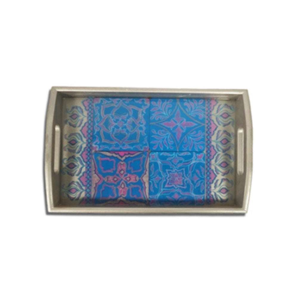 White and Blue Floral Tray