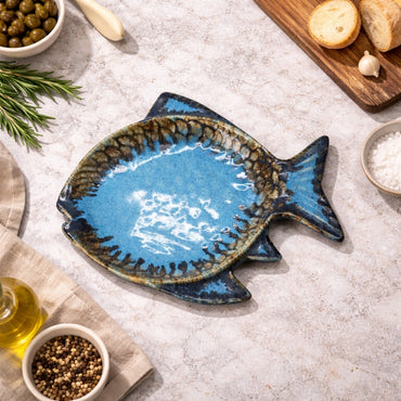 Royal Blue Fish Shaped Ceramic Platter