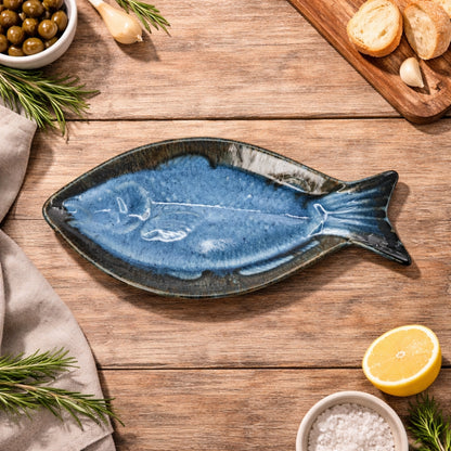 Ocean Blue Fish Shaped Ceramic Platter