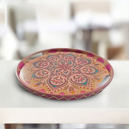 Pink Floral Round Table Tray