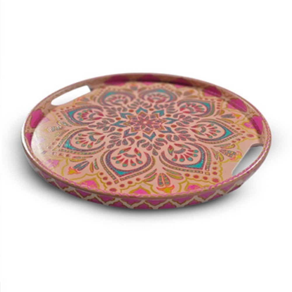 Pink Floral Round Table Tray