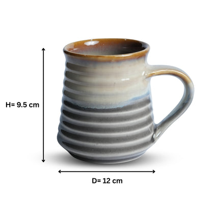 Dark Amber Edge Ribbed Ceramic Mug Set of 6