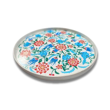 White Floral Round Table Tray
