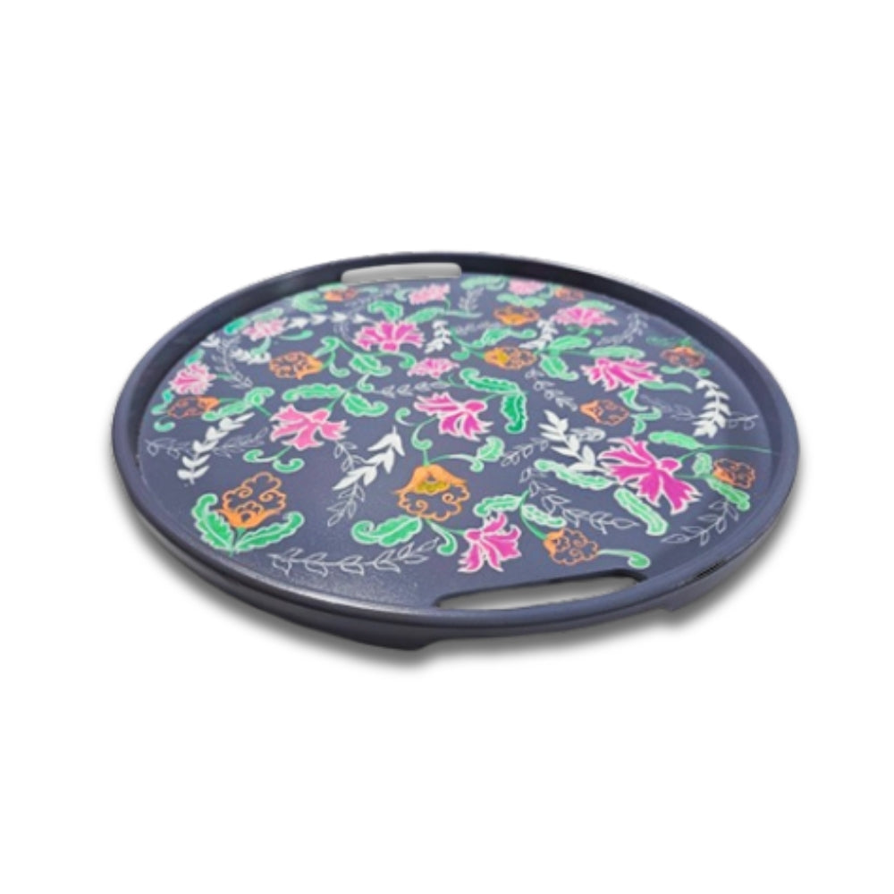 Grey Floral Round Table Tray