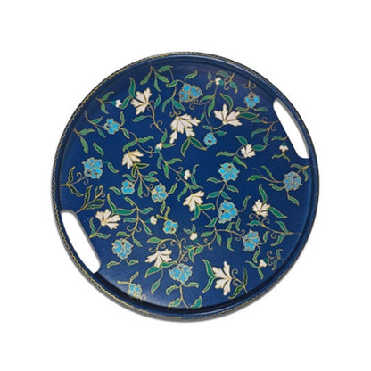 Dark Blue Floral Round Table Tray