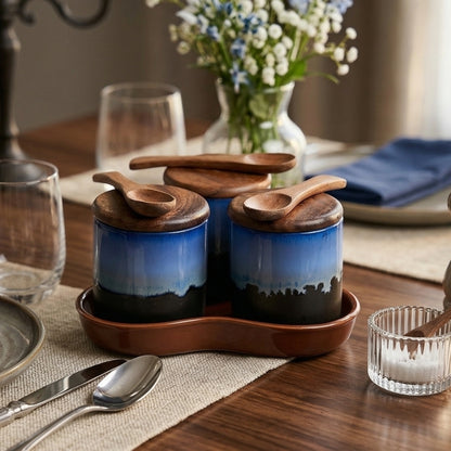 Ombre Ceramic Spice Jar with Tray Set of 3