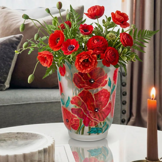 Gulmohar Red Decorative Floral Glass Vase