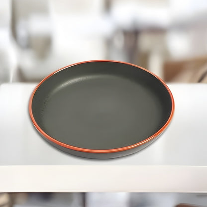 Black Round Red Edge Plate Set of 2