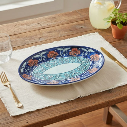 Cobalt Blue Floral Oval Platter