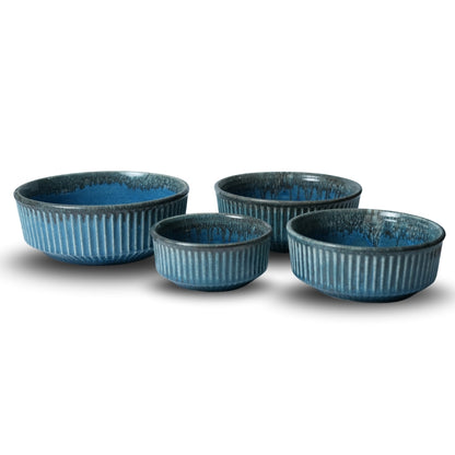 Blue Ribbed Bowl Set of 4