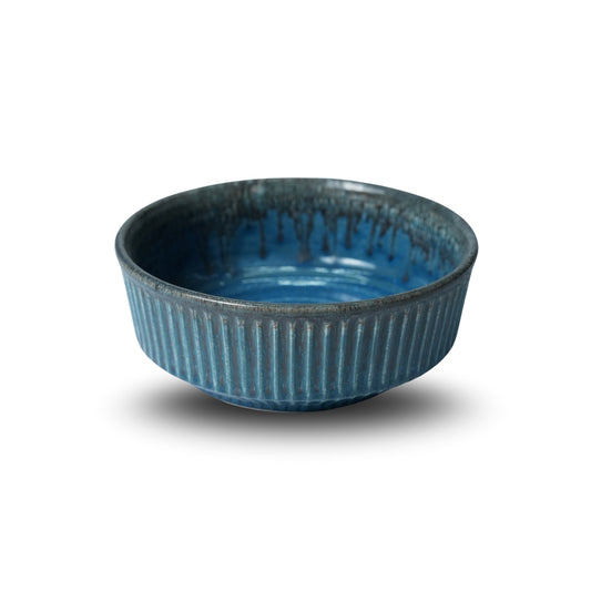 Blue Ribbed Ceramic Serving Bowl U3