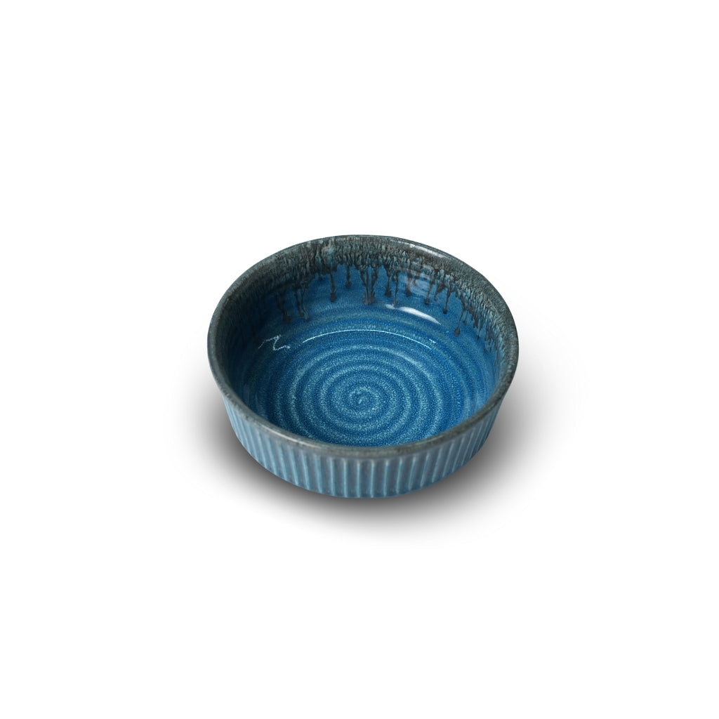 Blue Ribbed Ceramic Serving Bowl Set of 4