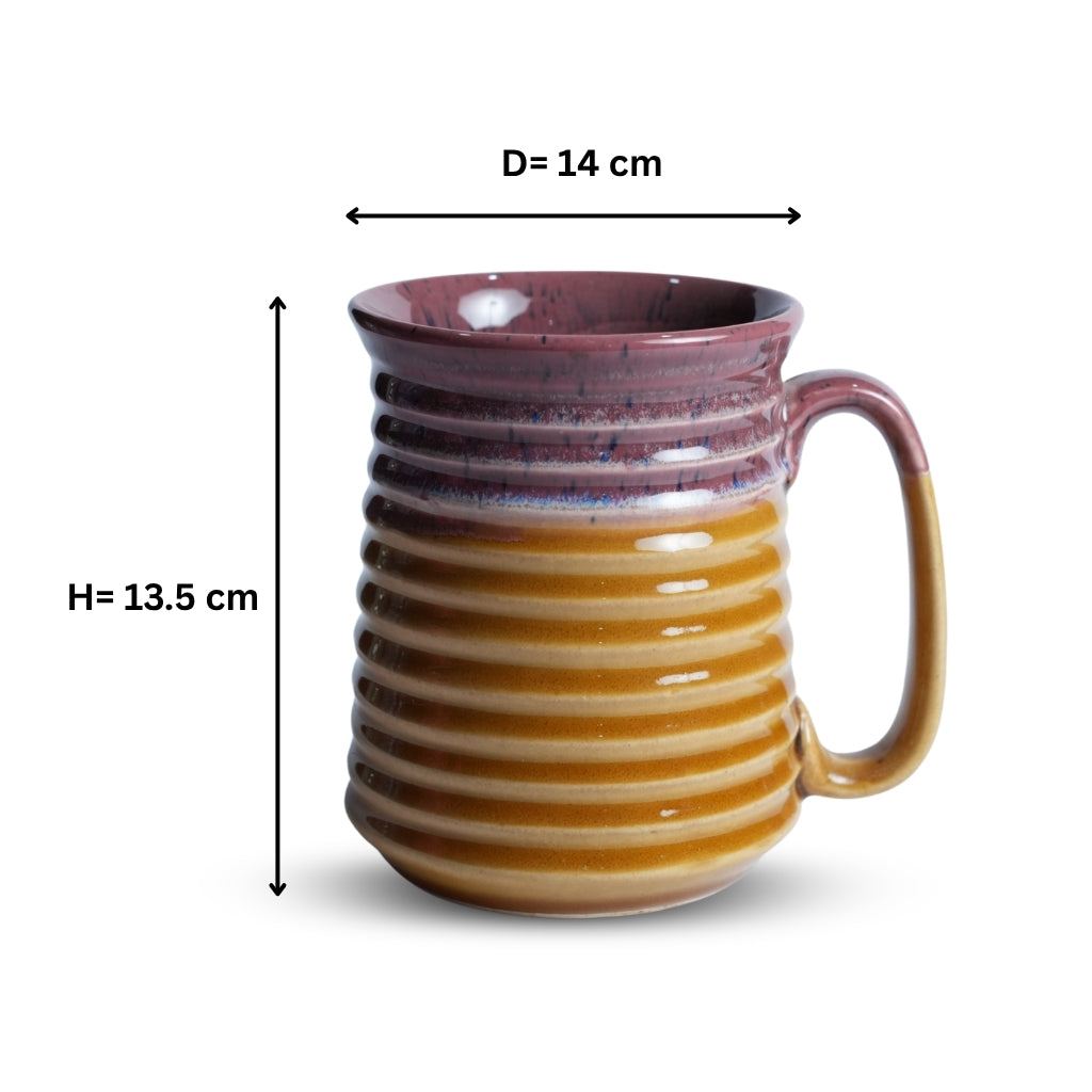 Dual Tone Ribbed Ceramic Jumbo Mug Set of 4