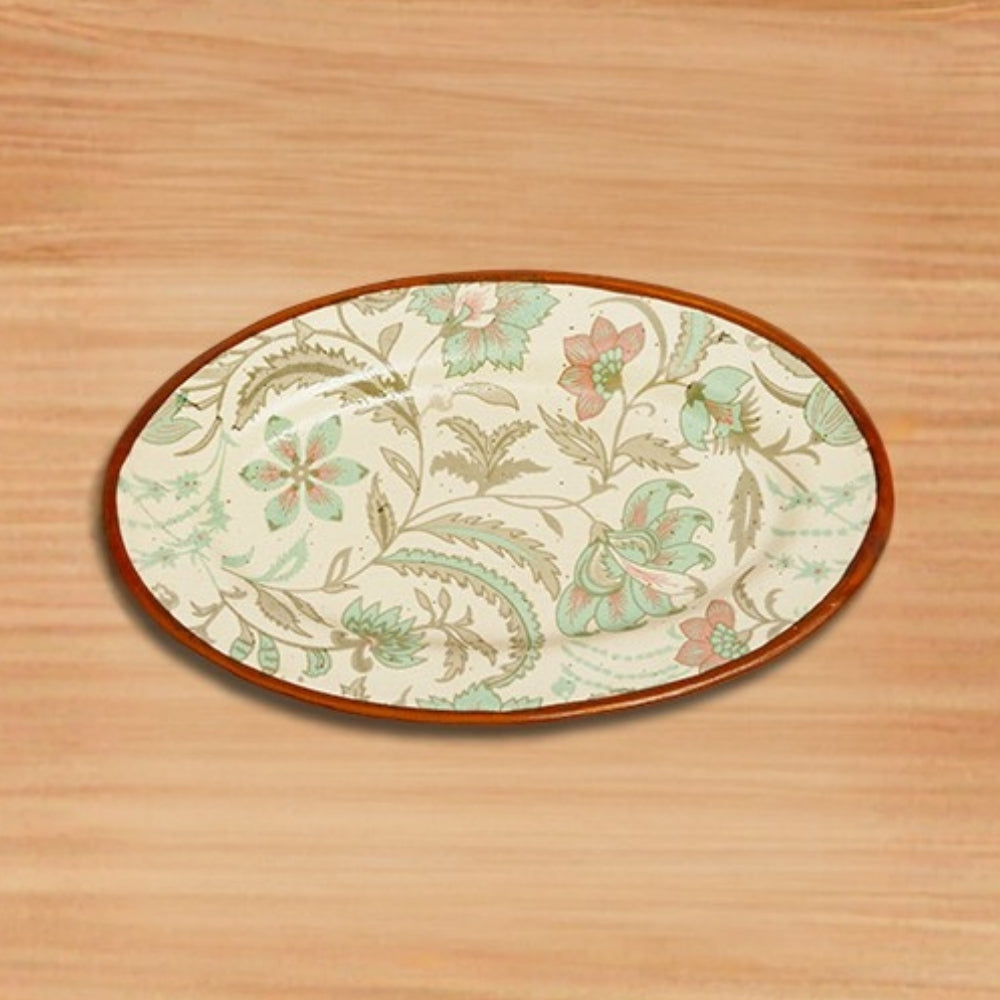 Sea Green Floral Oval Plate