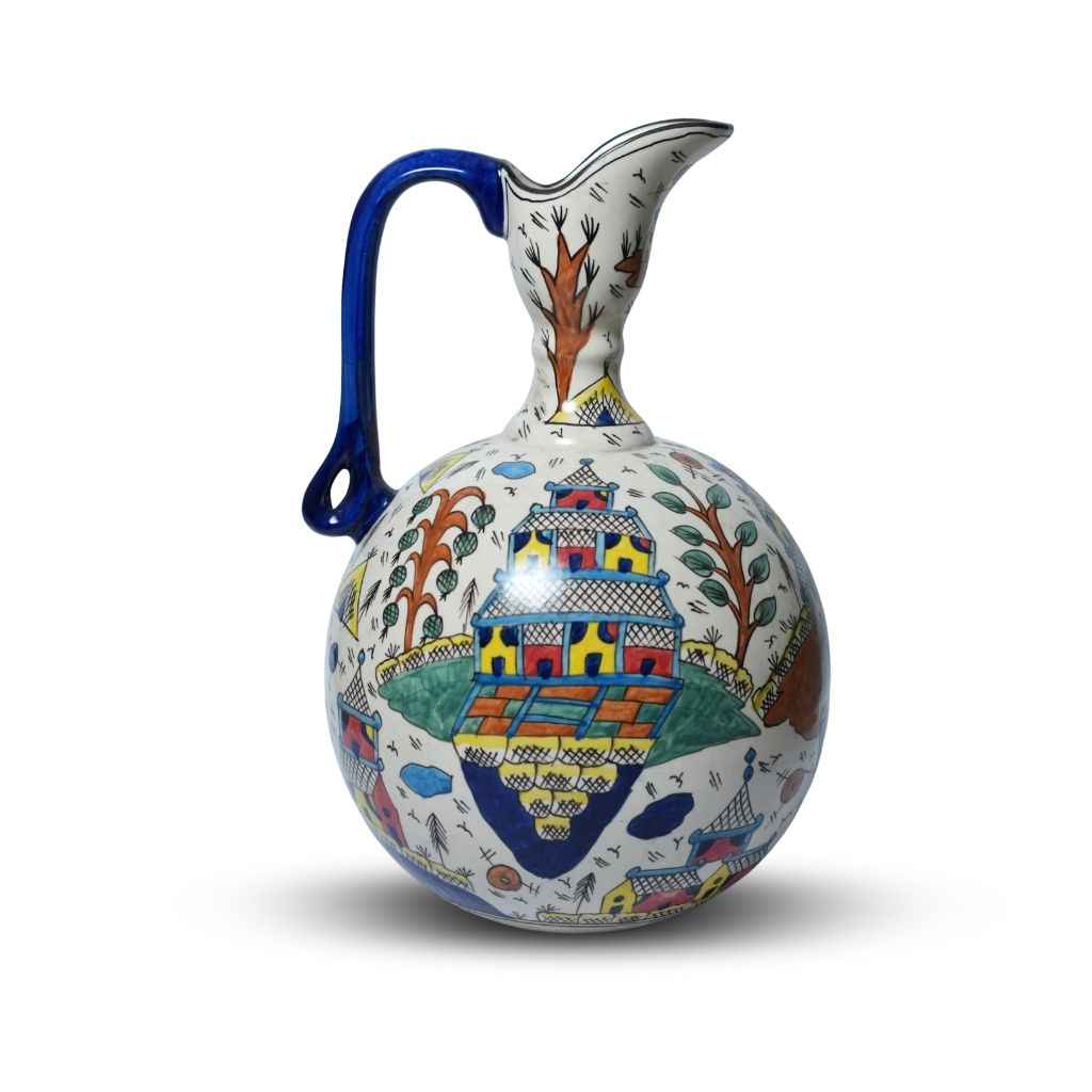 Multicolour Chinese Round Short Neck Pitcher