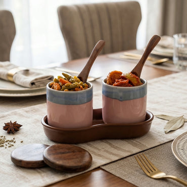 Ombre Ceramic Spice Jar with Tray Set of 2