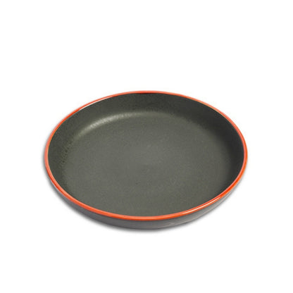 Black Round Red Edge Plate Set of 2