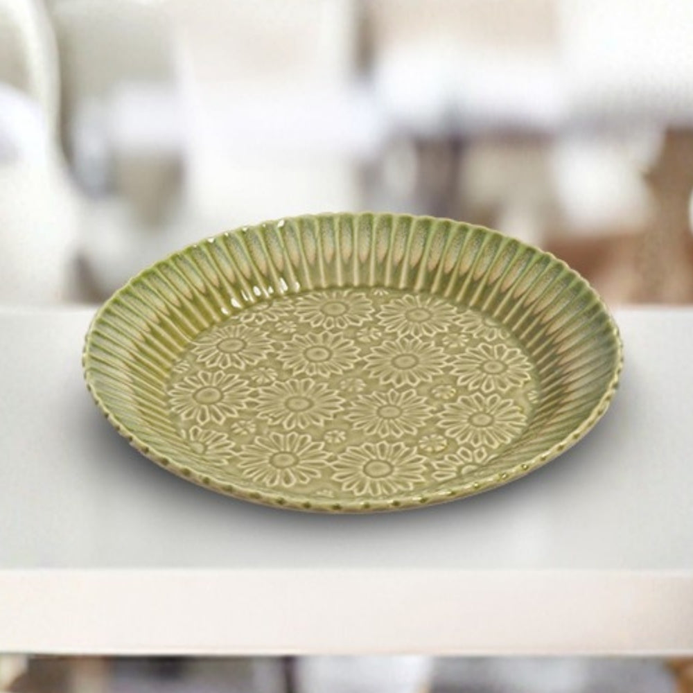 Green Embossed Deep Round Platter Set of 2
