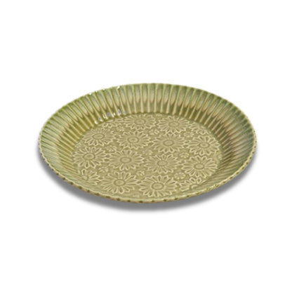 Green Embossed Deep Round Platter Set of 2