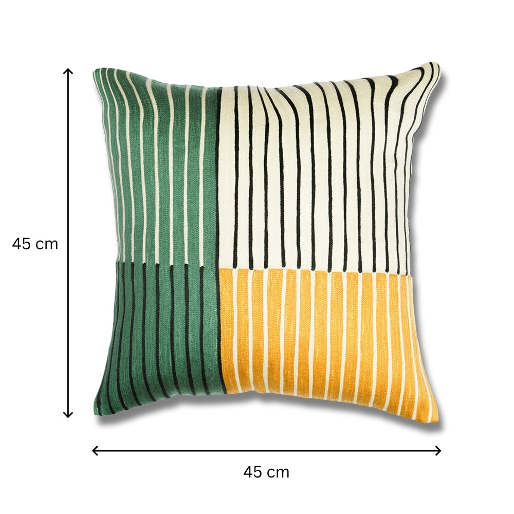 Patch Quartet - Striking Colour Block Cushion Cover with Embroidered Stripes